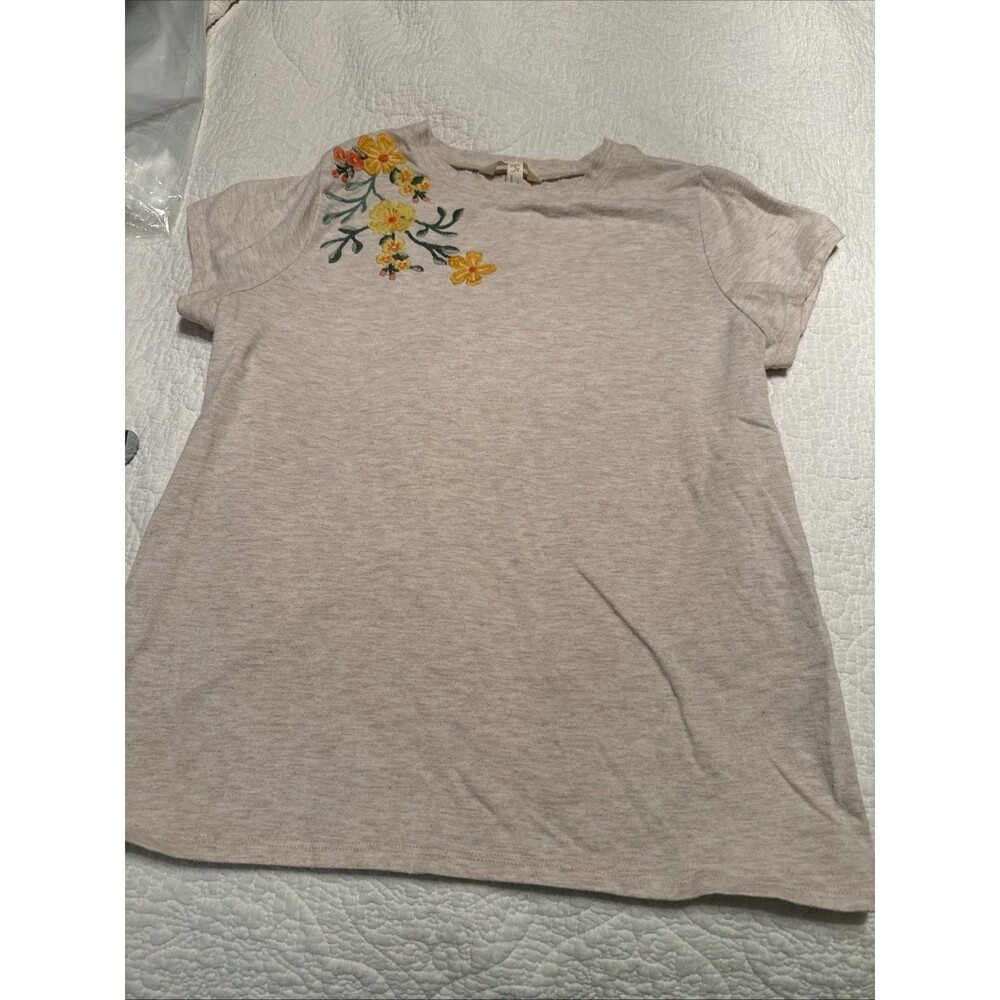 Matilda Jane Small Women EVERYTHING EMBROIDERED TOP FLORAL TAN YELLOW SHIRT TEE